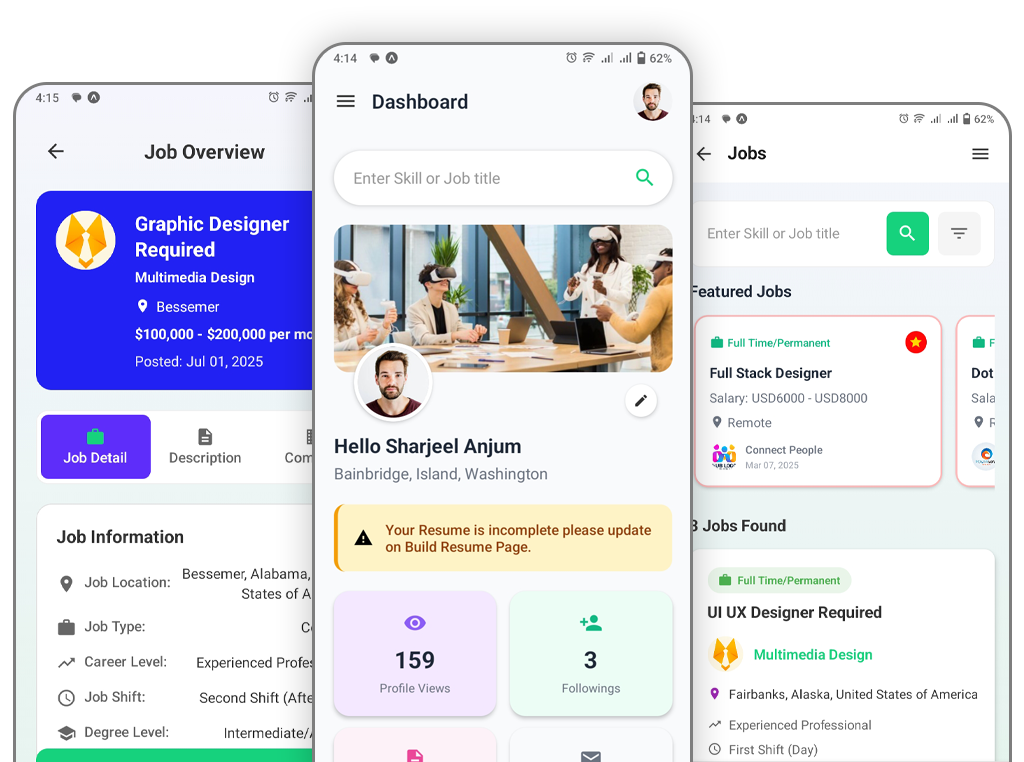 Jobs app screens
